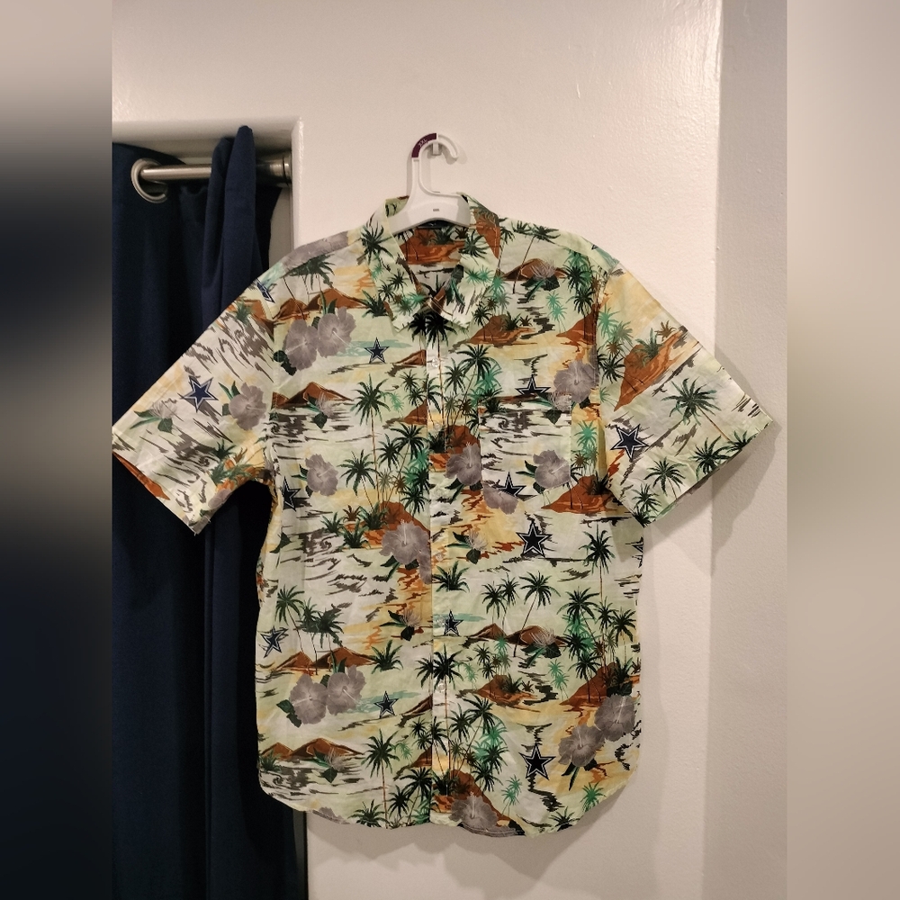 Dallas Cowboys Tropical Palm Print Short-Sleeve Shirt - Green Sz Large Men's